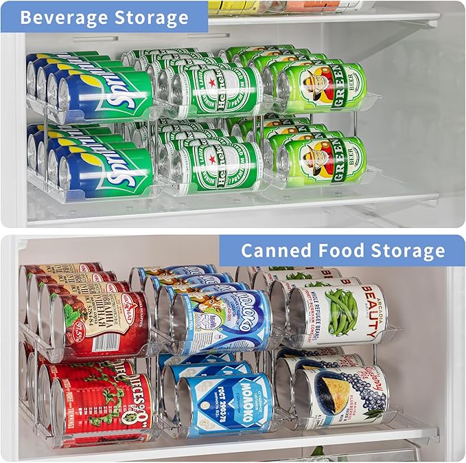 Can Organizer for Pantry Free Combination Can Dispenser, Clear Thickened 2 Pack 2-Tier Storage Rack for 48 Cans Suitable for Cabinet Pantry Fridge Countertop (3 * 2)