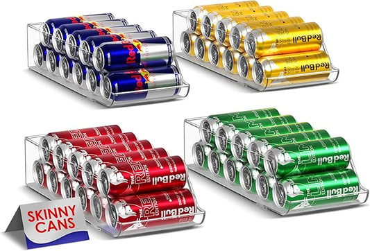 Sorbus Skinny Soda Can Organizer for Refrigerator - Slim Can Holder Drink Dispenser for Fridge - Soda Can Organizer for Fridge, Pantry, Kitchen Organization and Storage (Set of 4)