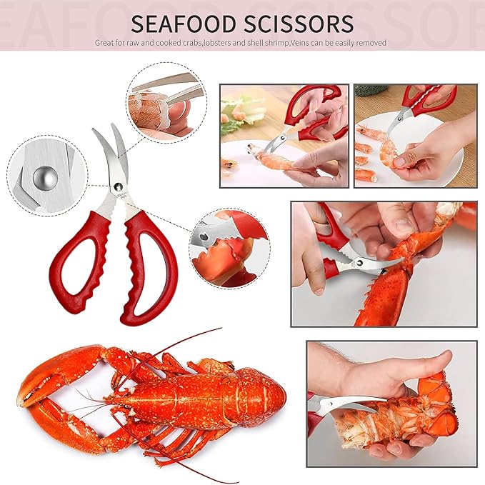 Crab Crackers and Tools Set with 2 Crab Leg Cracker,2 Butter Warmer for Seafood,4 Crab Leg Forks,4 Lobster Shellers,2 Seafood Scissors,10 Tealight Candles,1 Bag,seafood crackers and tool(25pcs)