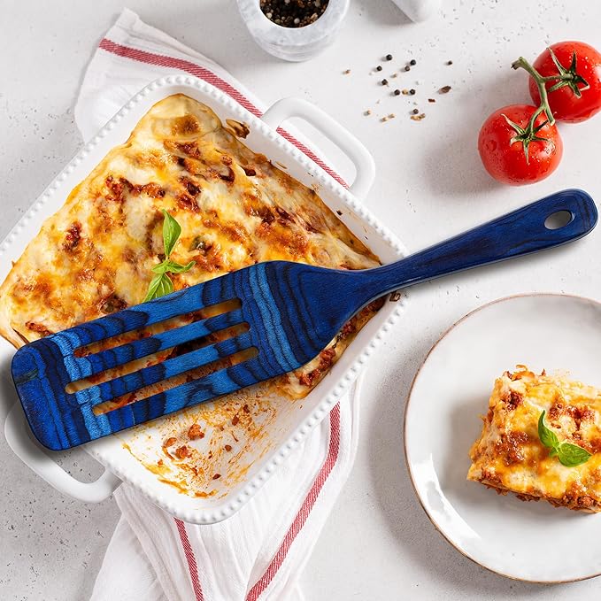 Baltique Malta Collection 13" Wooden Spurtle Spatula – Colorful Birch Wood Cooking Utensil, Nonstick Safe, Versatile Stirring & Serving Tool