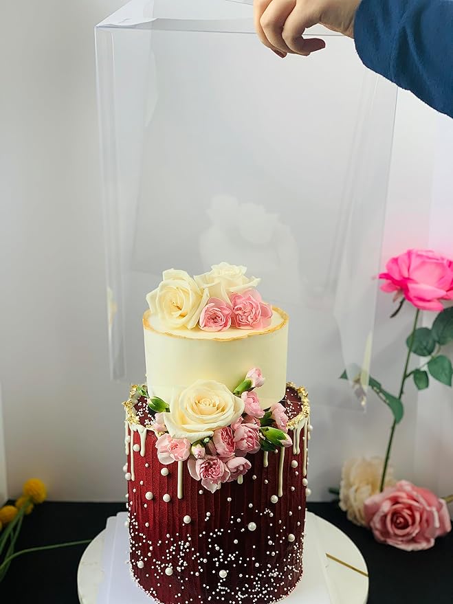 Sweet Degrees Clear Plastic Cake Boxes 10"x10"x12" – 2 Pack | Ribbon Included |Tall Square Cake Containers with Lids | Reusable Dessert Boxes for Birthday Cakes, Storage & Delivery