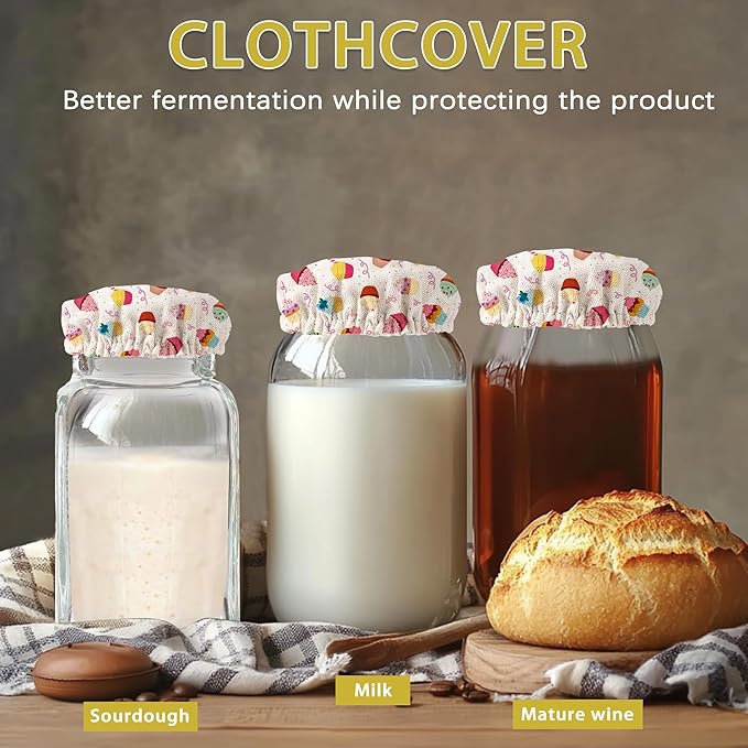 Cupcakes Pattern Sourdough Starter Jar Covers Reusable,Breathable Fabric Lids for Mason Jars,Wide Mouth and Regular Mouth(5 Pack)
