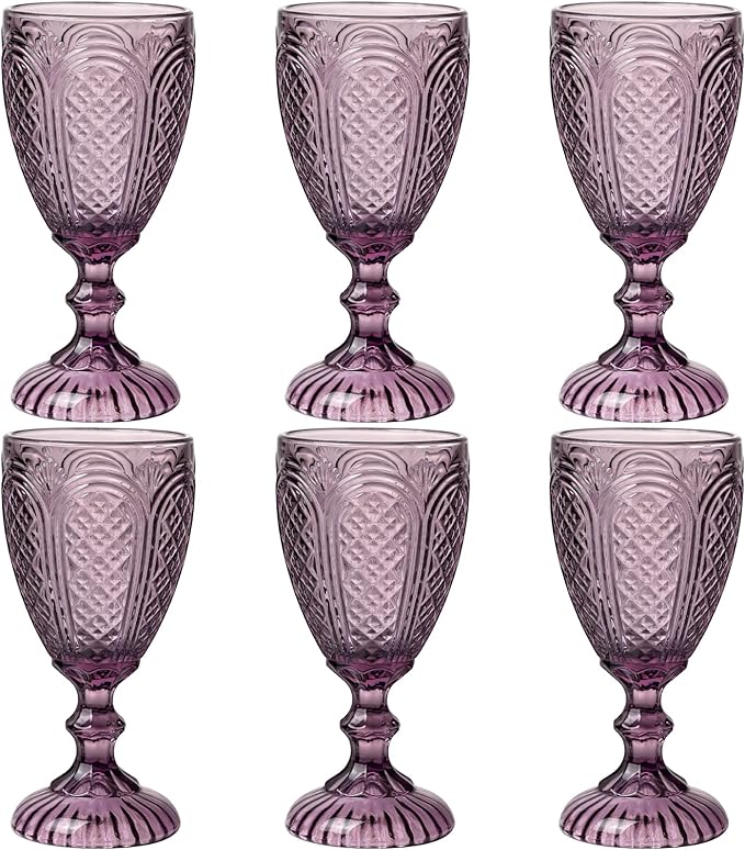 Chaos Coordinator Purple Wine Glasses set of 6, wine glasses, vintage colored glassware, colored drinking glasses for a baby shower, wedding, birthday,or fancy glassware for everyday.