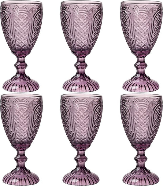 Chaos Coordinator Purple Wine Glasses set of 6, wine glasses, vintage colored glassware, colored drinking glasses for a baby shower, wedding, birthday,or fancy glassware for everyday.