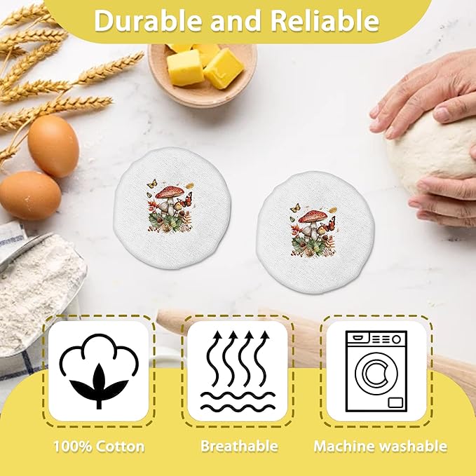 Mushrooms Leaves Herbs Sourdough Jar Cover Reusable Cloth Lid for Sour Dough Starter Jar,5 Pack Bread Fermentation Container Tops Elastic Fabric Caps
