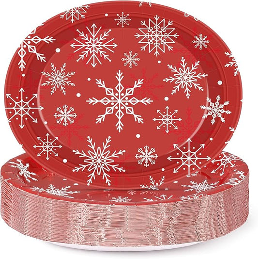 UAREHIBY Christmas Paper Plates,50 Count Heavy Duty Paper Plate,10" x 12.5" Disposable Serving Plates for Xmas Holiday Dinnerware Table Decorative