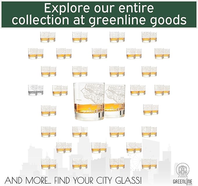 Greenline Goods Whiskey Glasses - 10 Oz Tumbler Set for Seattle lovers, Etched with Seattle Map | Old Fashioned Rocks Glass - Set of 2