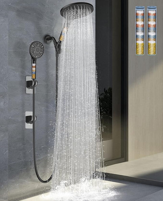 Shower Niche for Shower Wall, High Pressure Rain Shower Head with Handheld Spray Built-in Power Wash Ready for Tile Shelf Black