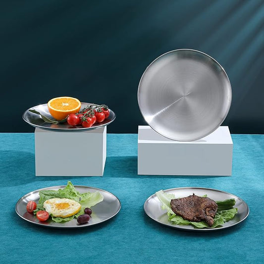 18/8 Stainless Steel Dinner Plate for Main Dishes, Grilled Meat, Dessert, Salad, and Fruit - 9 Inches (23 cm) Large Capacity(4pc, 9in)