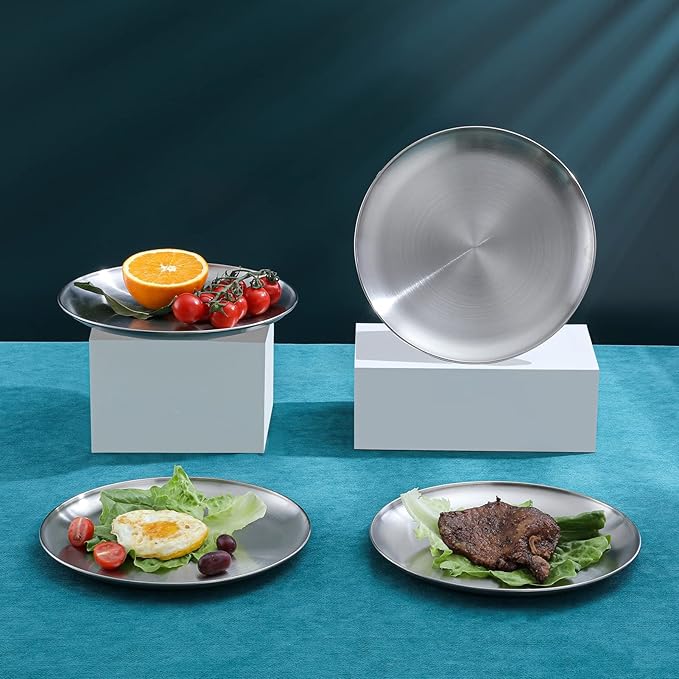 18/8 Stainless Steel Dinner Plate for Main Dishes, Grilled Meat, Dessert, Salad, and Fruit - 9 Inches (23 cm) Large Capacity (8pc, 9in)