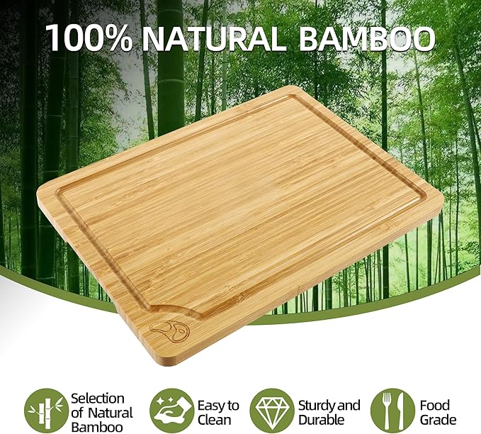Bamboo Cutting Board Set of 4, Chopping Boards with Food Icons for Kitchen, Charcuterie Board for Meat, Vegetables, Fruits, Cheese