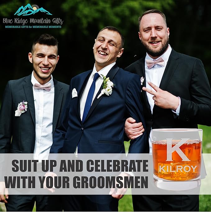 Blue Ridge Mountain Gifts - Custom Engraved Whiskey Glass - 11 oz Personalized Tumbler with Modern Monogram & Last Name - Classic Barware for Weddings, Groomsmen, Anniversaries & Father’s Day