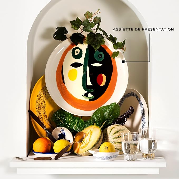 White Serving Plate with Face | Feast tableware by Ottolenghi | Serving Tray Dish Set for 1 | Stoneware Microwave Safe Plates | Dinnerware Sets for Home, Party