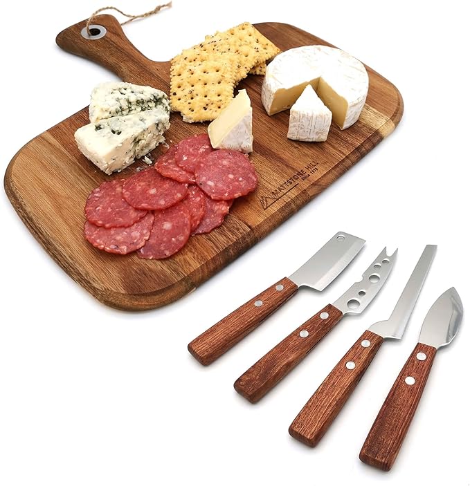 Cheese Knife, MATTSTONE HILL Cheese Knives Set - Soft & Semi Hard Cheese Knife, Soft Cheese Slicer, Cheese Cleaver, Hard Cheese Cutter, Premium Stainless Steel, Wood Handle