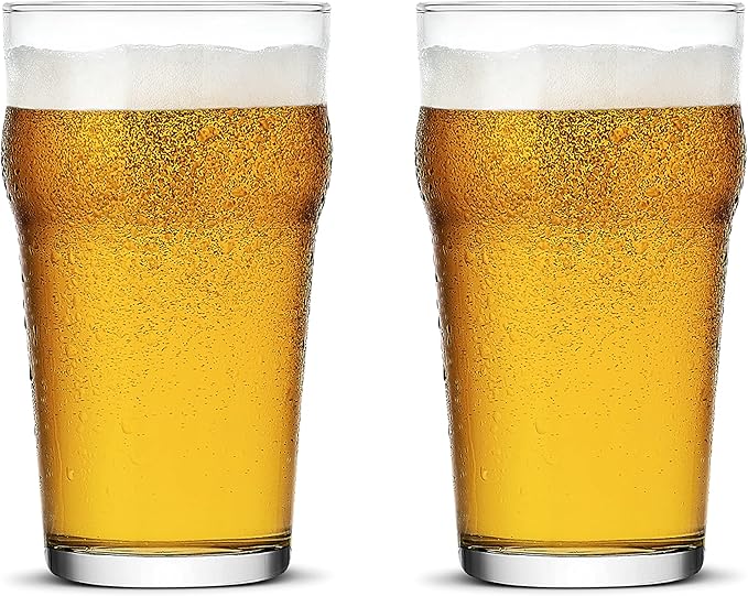 Pint Glasses,20oz British Beer Glass,Classics Craft Beer Glasses,Premium Beer Glasses Tumbler Set of 2, Pub Beer Glasses,Unique Design Beer Glasses Easy Stacking in The Cupboard