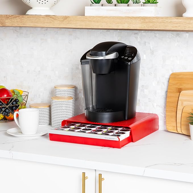 Mind Reader Single Serve Coffee Pod Drawer, 36 Pod Capacity, Countertop Organizer, 13.25"L x 12.75"W x 2.75"H, Red