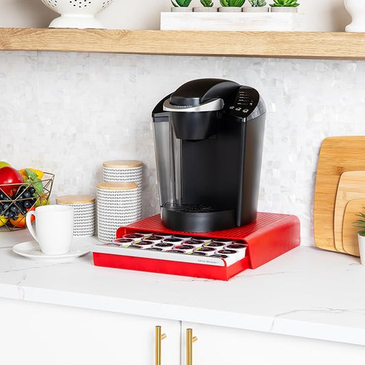 Mind Reader Single Serve Coffee Pod Drawer, 36 Pod Capacity, Countertop Organizer, 13.25"L x 12.75"W x 2.75"H, Red