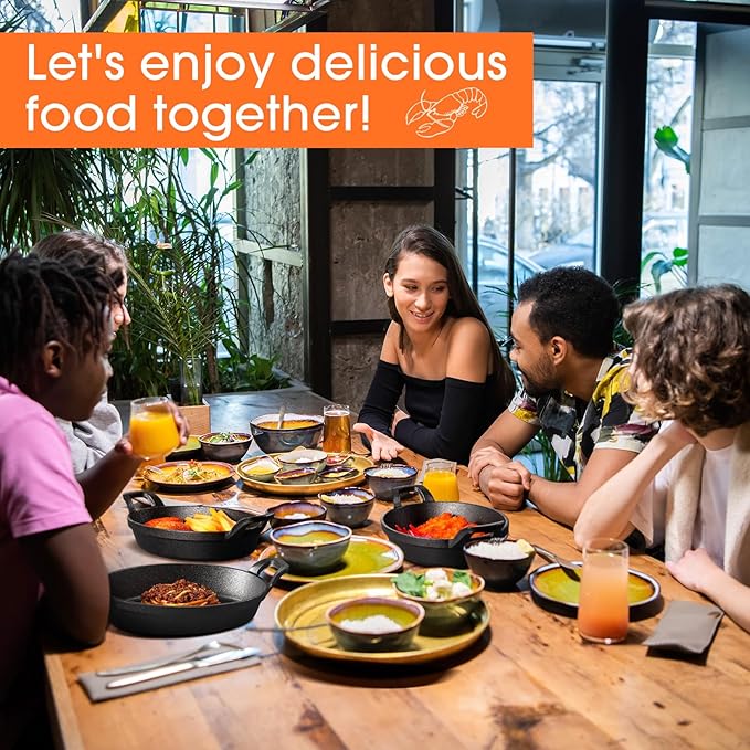 Mifoci 4 Pcs Oval Serving Dish Mini Cast Iron Skillet Cast Iron Baking Pan Sizzling Plate Matte Black Gratin Cookware for Home Restaurant Kitchen Food Service Barbecue (10.8" X 6.1")