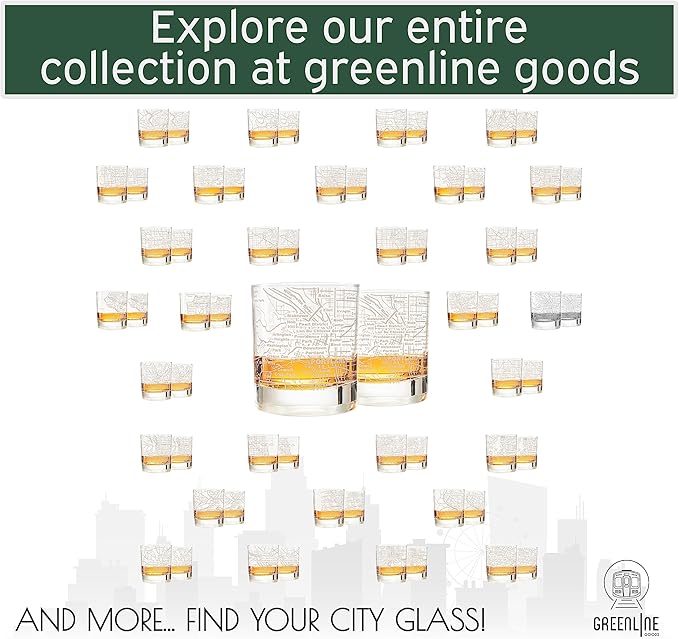 Greenline Goods Whiskey Glasses - 10 Oz Tumbler Gift Set for Portland lovers, Etched with Portland Map Old Fashioned Rocks Glass - Set of 2