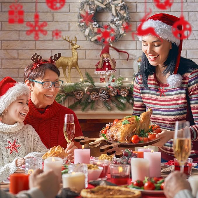 3 Pcs Christmas Appetizer Platter 12 Inch Cutting Board Acacia Serving Trays Wood Charcuterie Board Tray Snack Dessert Candy Dish Plate for Kitchen Gifts (Deer Antler)