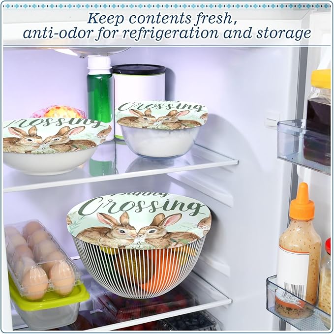 5 Pcs Bowl Covers Reusable in 5 Size Elastic Food Cover Cloth Lids Fresh Keeping Dish Cookware Bakeware Fabric Covers Lids for Food Leftovers Fruits Storage Easter Bunny Flowers Plant