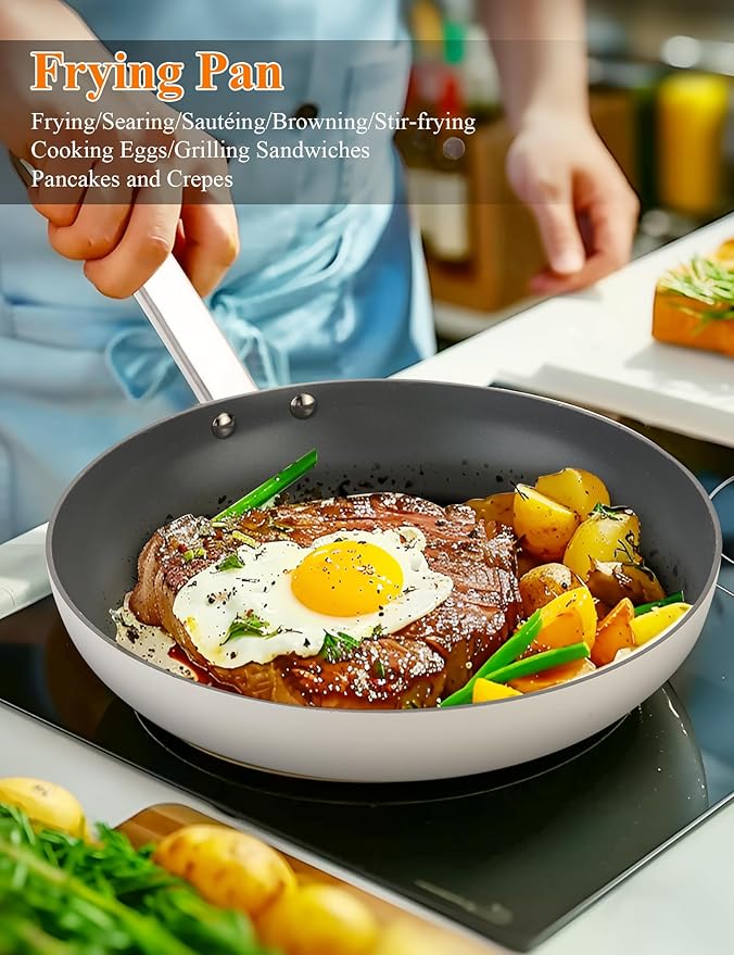 ChefRobot 8 Inch Nonstick Ceramic Frying Pan, Healthy, Even Heat Distribution, Skillet, Dishwasher Safe, Induction Compatible, PFOA Free