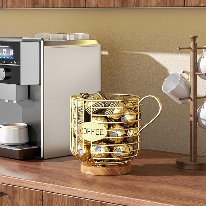 Coffee Pod Holder - Large-Capacity Metal Pod Holder, Accommodates Over 40 Espresso Capsules. Coffee Organizer, Suitable for Coffee Shops, Living Rooms, Kitchens, Bars, and Mor