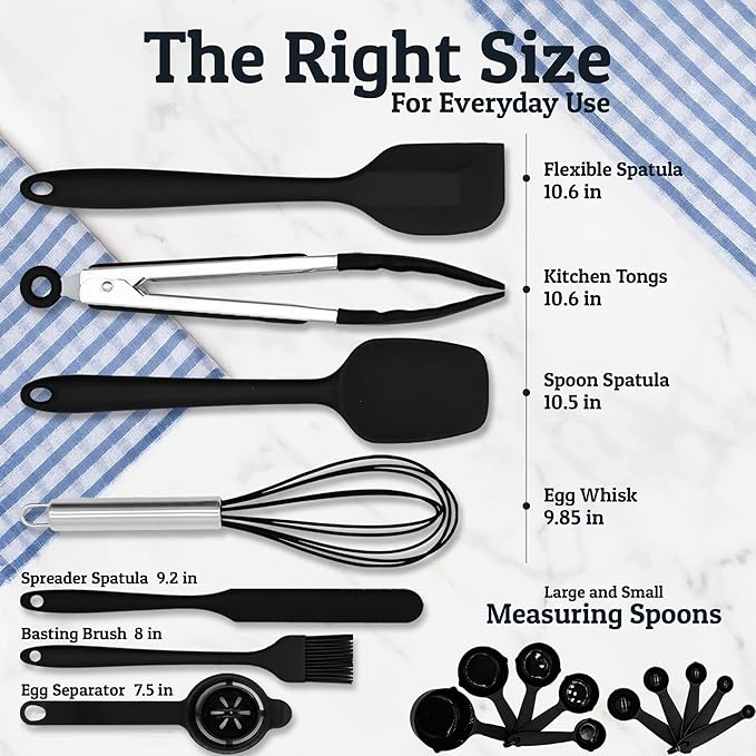 Priority Chef Stainless Steel Mixing Bowls with Lids Set - Premium 30Pcs with 6pc Metal Bowl Set for Kitchen, 3 Graters, Airtight Lids, Non-Slip Bases & Silicone Utensils, Black