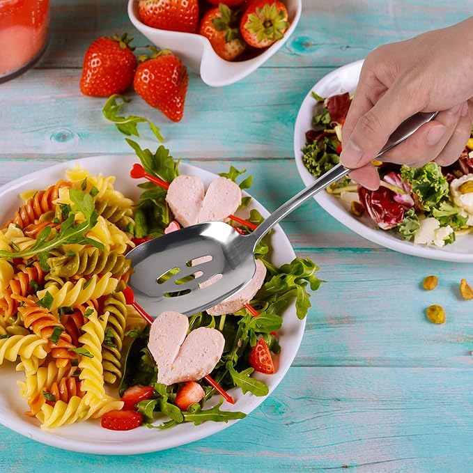 304 Stainless Steel Flatware Serving Utensils - Includes 2 Spoons and 2 Slotted Spoons, Dishwasher Safe