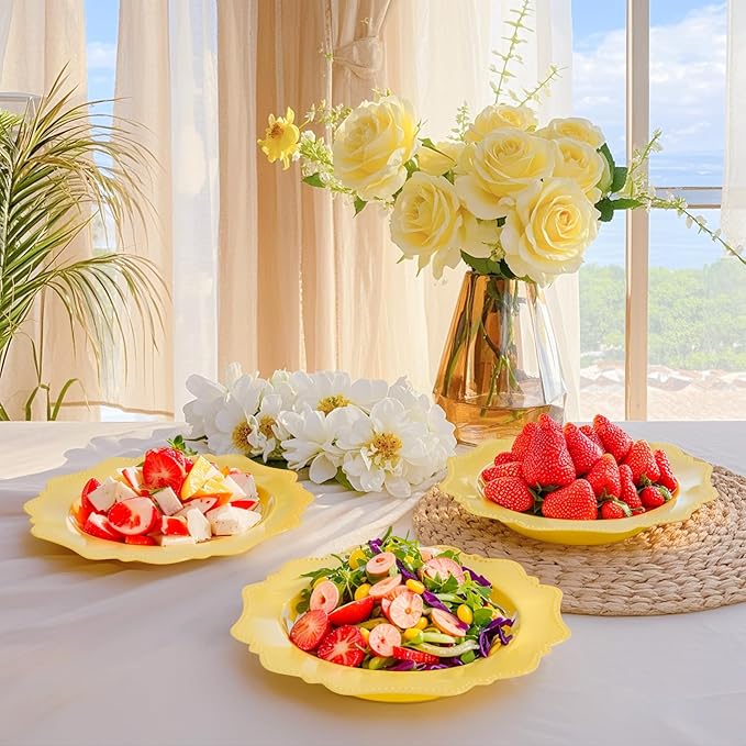 COLOSUS Yellow Plastic Party Bowls (60 Pack) 12 Oz Disposable Soup/Salad Bowl, Fancy Shatterproof Dinnerware for Easter, Catering, Holidays, Weddings, and Everyday Use