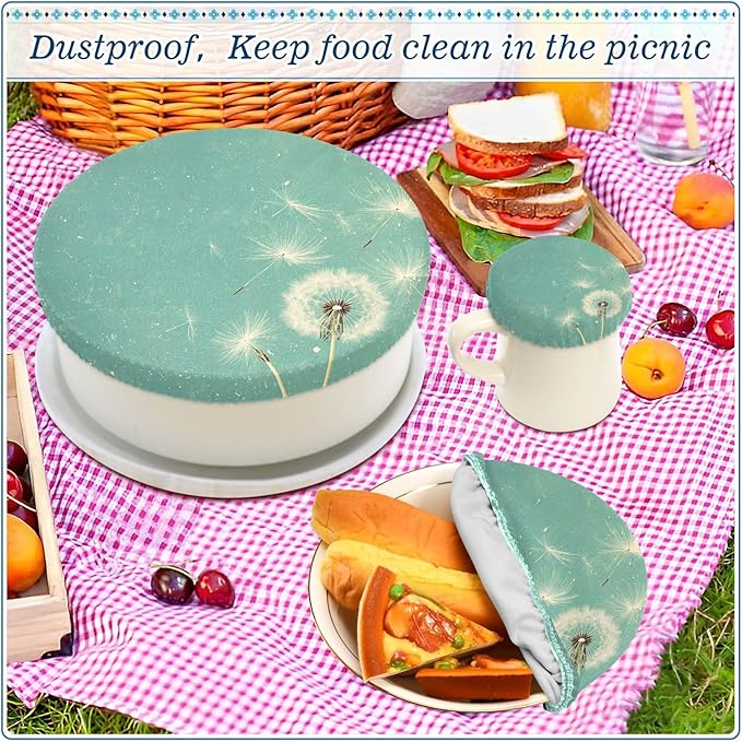 5 Pcs Bowl Covers Reusable in 5 Size Elastic Food Cover Cloth Lids Fresh Keeping Dish Cookware Bakeware Fabric Covers Lids for Food Leftovers Fruits Storage Teal Dandelion Flowers