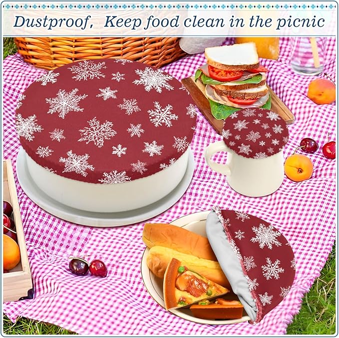 5 Pcs Bowl Covers Reusable in 5 Size Elastic Food Cover Cloth Lids Fresh Keeping Dish Cookware Bakeware Fabric Covers Lids for Food Leftovers Fruits Storage Christmas Red Snowflake