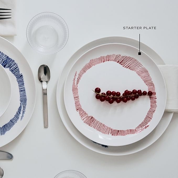 Appetizer Plate | Feast tableware by Ottolenghi | 2 Starter Plates | Stoneware Dinnerware Set in white red | luxury Dishware Set for Dinner at Home, Party, Christmas | Kitchen Sets