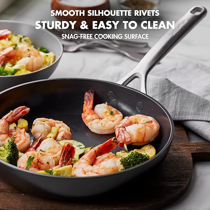 GreenPan GP5 Hard Anodized Healthy Ceramic Nonstick 14 Piece Cookware Pots & Pans Set, Heavy Gauge Scratch Resistant, Stay-Flat-Surface, Induction, Oven Safe, PFAS-Free, Black