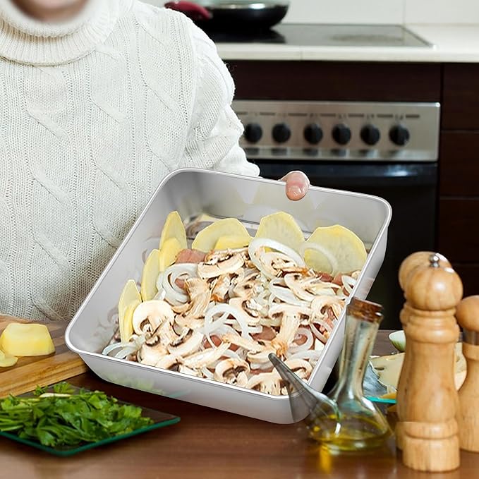 LIANYU 9 Inch Square Cake Pan, Stainless Steel Baking Lasagna Brownie Bread Pan, Perfect for Birthday Party Wedding, Oven & Dishwasher Safe