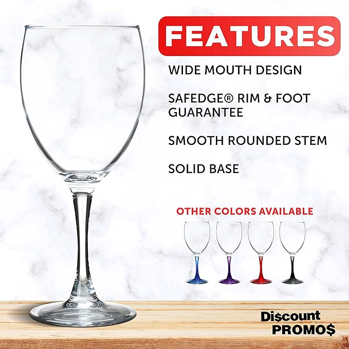 DISCOUNT PROMOS Nuance Wine Glasses by ARC 10.5 oz. Set of 10, Bulk Pack - Restaurant Glassware, Perfect for Red Wine, White Wine, Cocktails - Clear