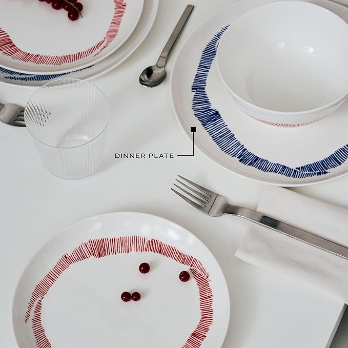 White Blue Dinner Plates | Feast tableware by Ottolenghi | Dishes Set for 2 | Stoneware Microwave Safe Plates | Dish Set | Farmhouse Kitchen and Dinnerware Sets | Luxury