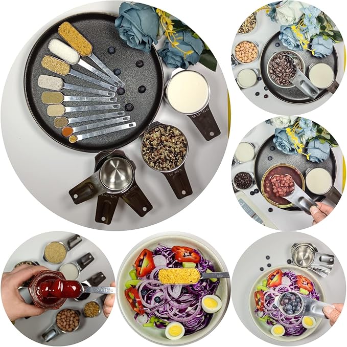 Measuring Cups and Spoons Set, Stainless Steel Measuring Cups and Spoons Set 20 With 7 Measure Cups & 9 Measure Spoons,1Leveler, 2Ring,1Conversion Chart for Kitchen & Baking