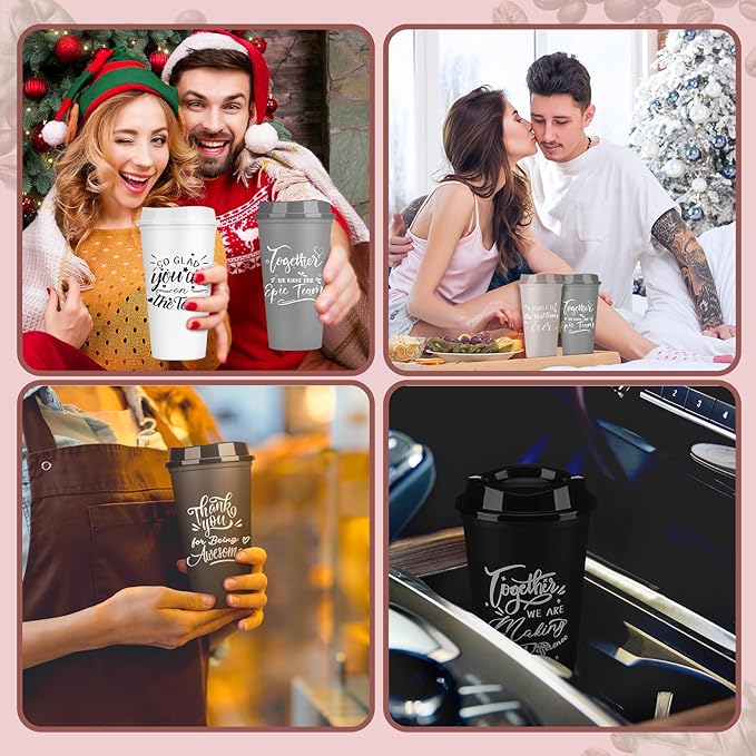 Pickmesh 15 Pcs Employee Appreciation Gifts Christmas Thank You Gift for Team Building 16 oz Teacher Plastic Coffee Cup with Lid Inspirational Travel Tumbler for Coworker Staff Pastor (Morandi Color)