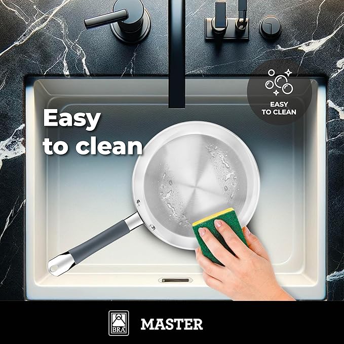 BRA COOKWARE Master 2 Frying Pan Set | 9.5 + 11 inches Professional Skillets | Stainless Steel Frypan | All Stovetop Compatible - Full Induction Skillet | PFAS Free | w/o Non-Stick | Shiny Finish