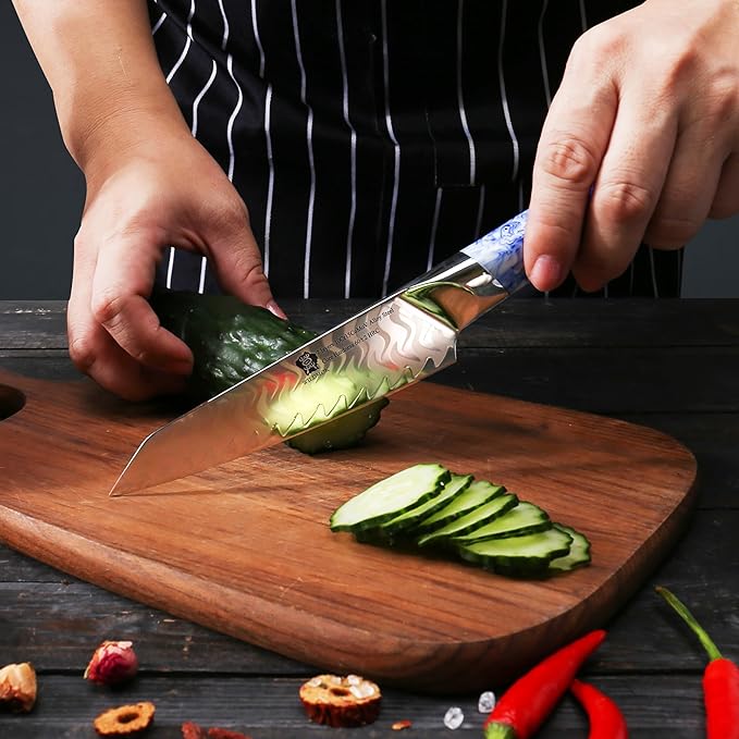 WILDMOK Utility Knife 5 Inch, Ultra Sharp Kitchen Fruit Knives, 7 Layer Alloy Steel Peeling Knife with Resin Handle - Qing Series
