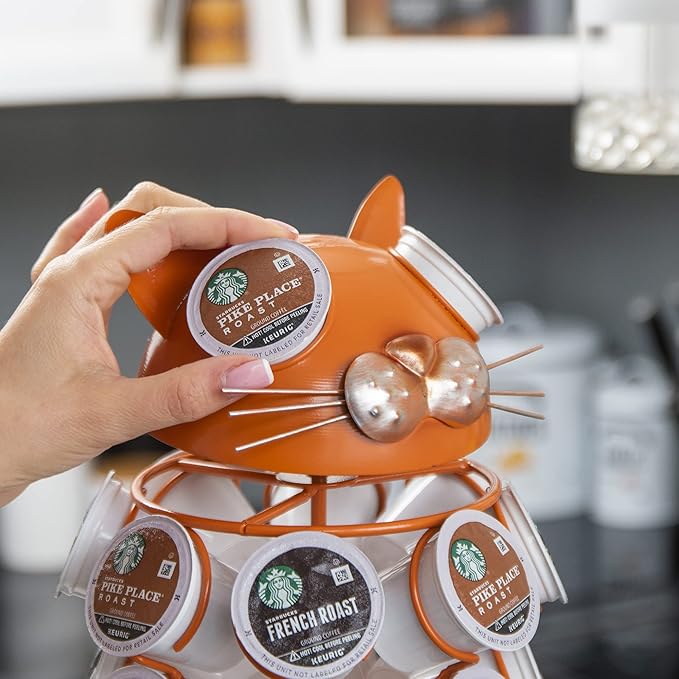 Made Easy Kit Carousel Coffee Pod Holder, Compatible with Keurig K-Pods K-Cups, Countertop Rack Storage Organizer, Metal Home and Kitchen Decor, Capsule Café Station Bar (Large, Red Rooster)