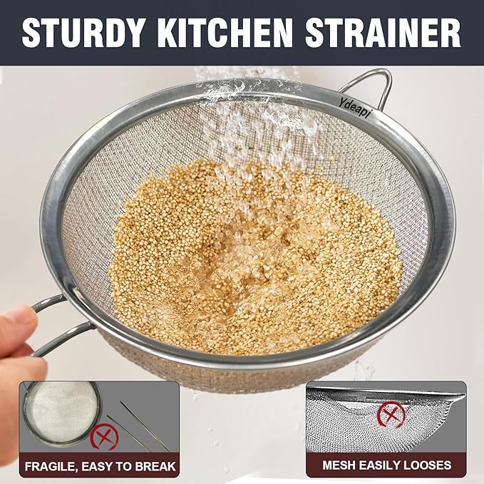 6.3" Fine Mesh Strainer with Handle, Metal Food Strainers for Kitchen, Sieve Fine Mesh Stainless Steel for Rice, Quinoa, Pasta, Noodles