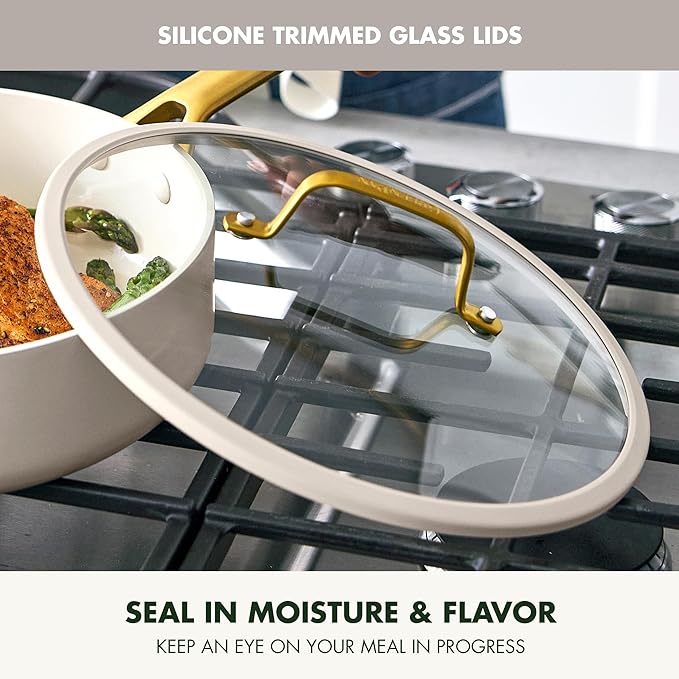 GreenPan Nonstick Reserve Pro 10 Piece Cookware Set, NSF Certified Ceramic, Hard Anodized PFAS-Free Pots & Pans Set with Lids, Stainless Steel Handles, Oven & Dishwasher Safe, Cream White