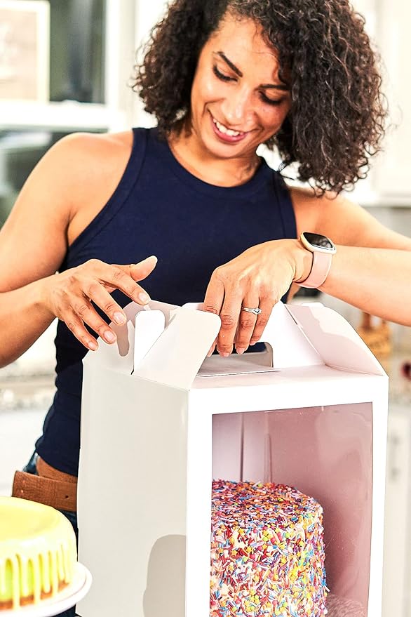 6-pack 10x10x12 inch Cake Boxes with Clear Window and Handle. Perfect as Tall Cake Carrier, Cake Transport Container, Tall Cake Boxes for Tier Cakes, Wedding Cakes, Large Cakes
