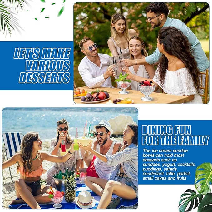 24 Pcs 8 oz Plastic Ice Cream Dessert Bowls Sundae Trifle Cups Bulk Clear Footed Milkshake Bowl Small Parfait Mousse Crystal Dish Holder Salad Condiment Fruit Holiday Wedding Picnic Party Favor