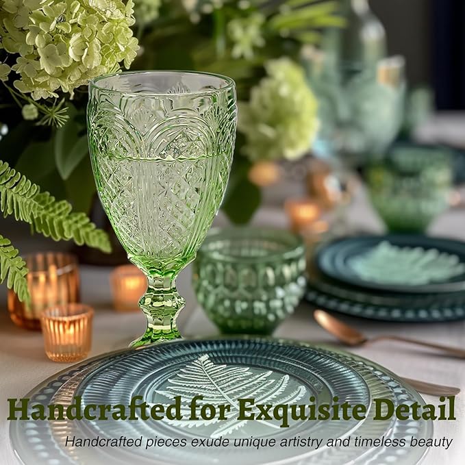 Chaos Coordinator Green Wine Glasses set of 6, vintage Green glassware, colored drinking glasses for a baby shower, wedding, birthday,or fancy glassware for everyday,10.5 OZ.