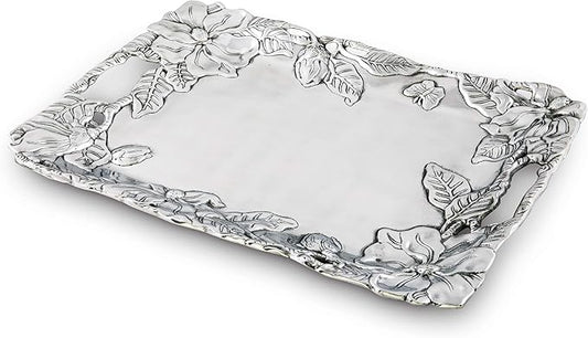 Arthur Court Designs Aluminum Magnolia Clutch Breakfast & Dinner Serving for Drinks Snack Fruits, Food Coffee Table Storage Tray for Home Decoration 18.5 inch x 13.75 inch