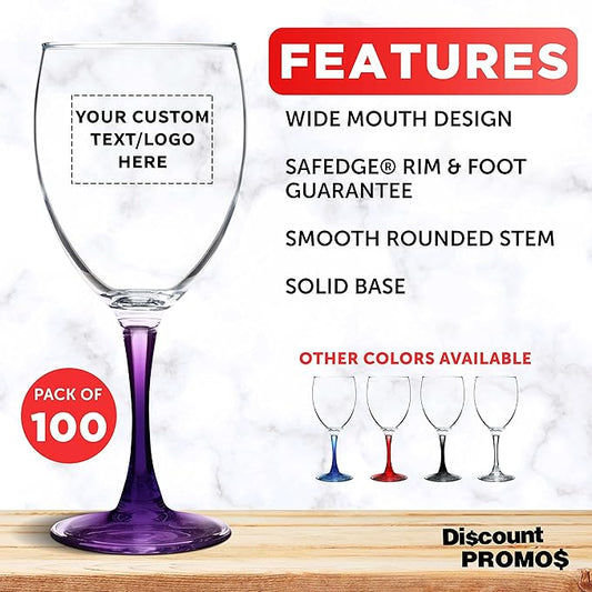 Custom Nuance Wine Glasses by ARC 10.5 oz. Set of 100, Personalized Bulk Pack - Restaurant Glassware, Perfect for Red Wine, White Wine, Cocktails - Purple