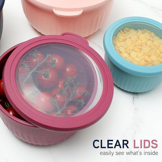 COOK WITH COLOR Prep Bowls with Lids- Wide and Deep Nesting Plastic Small Mixing Bowl Set with Lids, 8 Piece Set - Deep Bowls, Navy